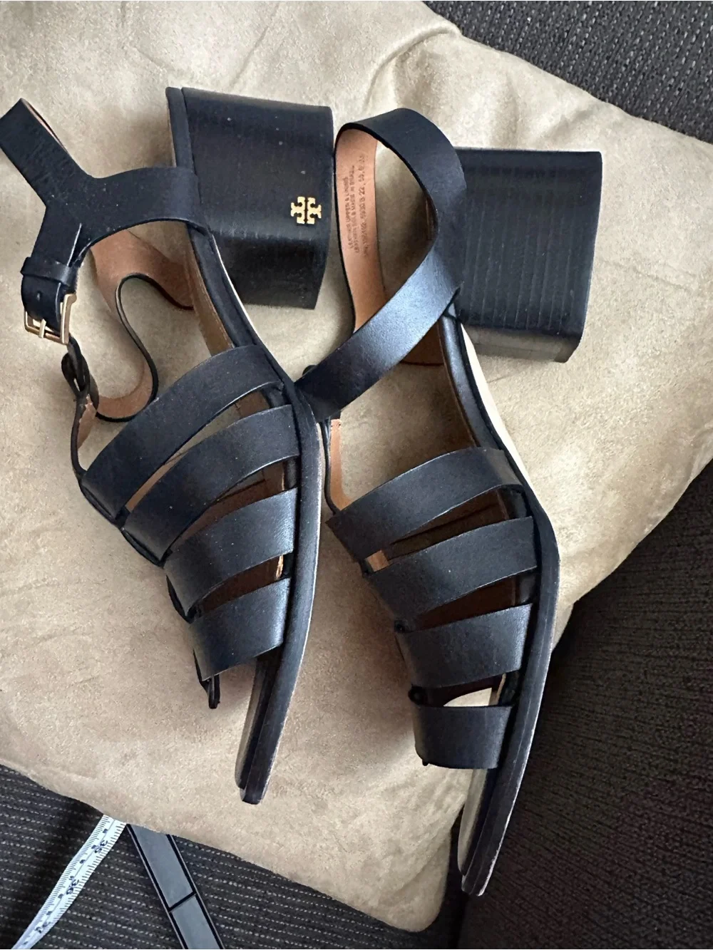 Tory Burch Black Leather Strappy Block Heel Sandals size 9 1/2